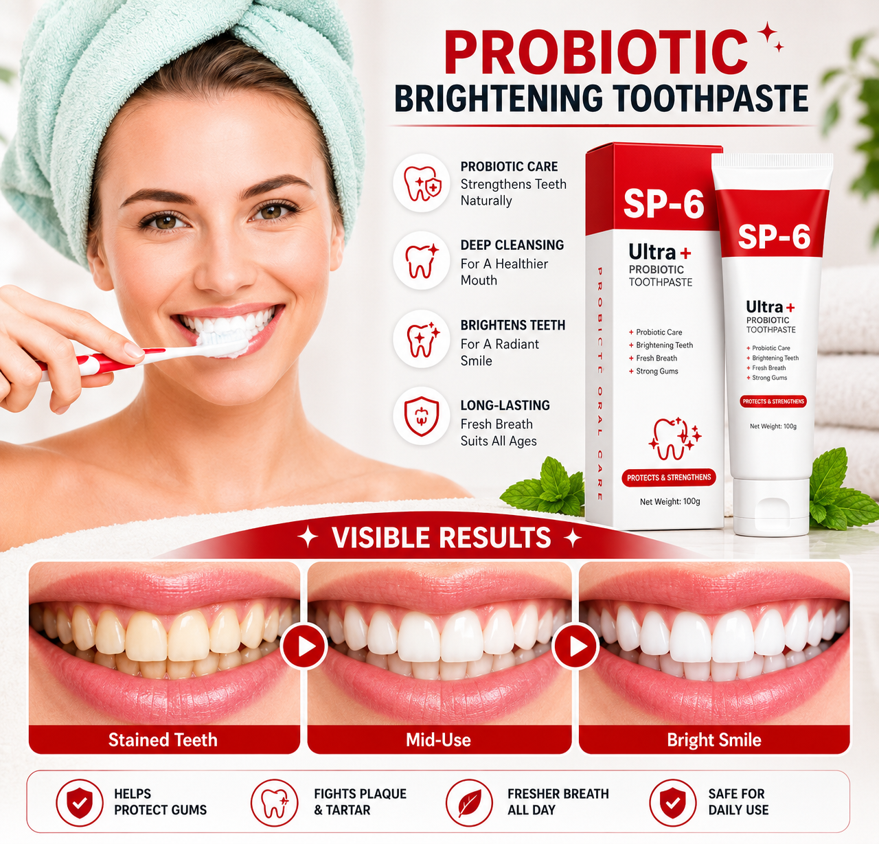 SP-4 PROBIOTIC BRIGHTENING AND CLEANING TOOTHPASTE  BUY 1 GET 1 FREE